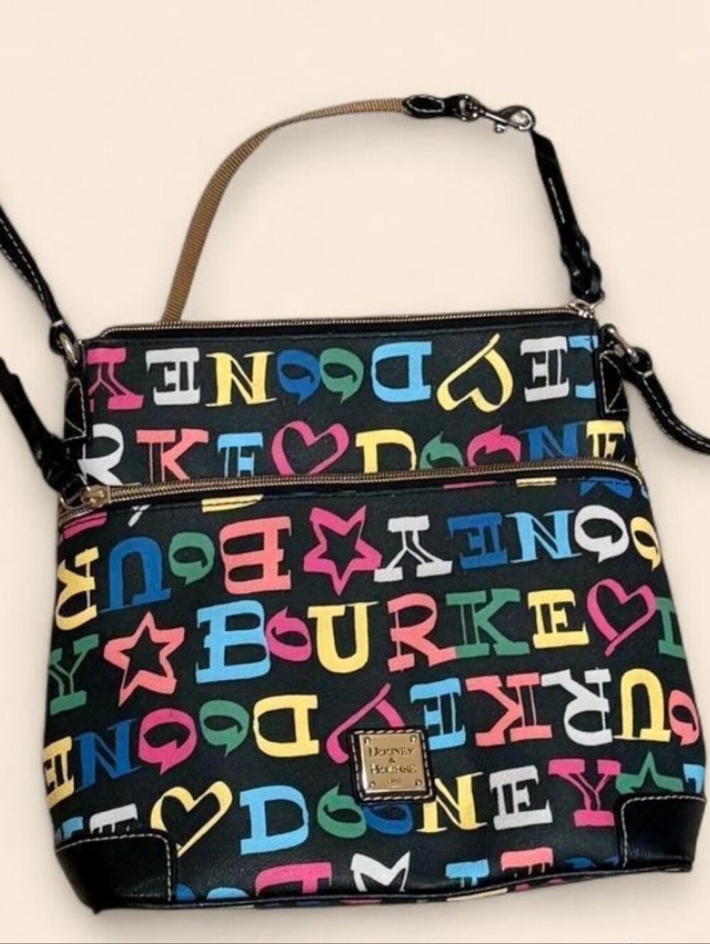 Dooney & Bourke Black Multicolor Letter Print Crossbody Bag